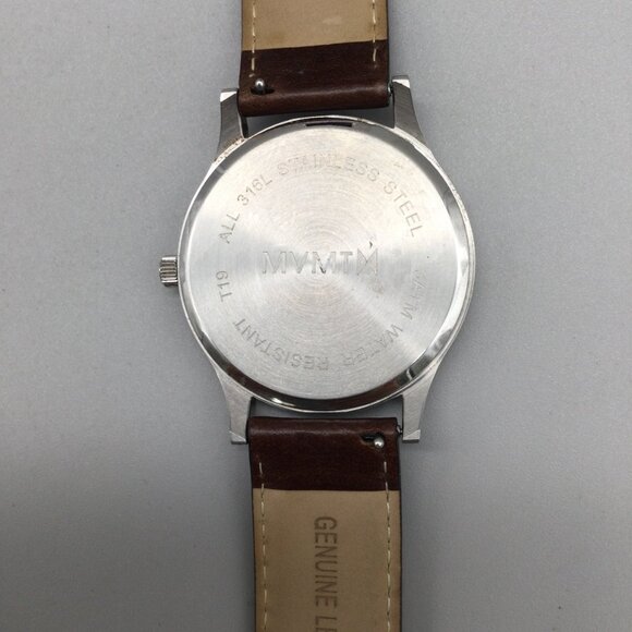 MVMT Watch Men 40mm Silver Tone Brown Leather Band New Battery - Picture 13 of 16